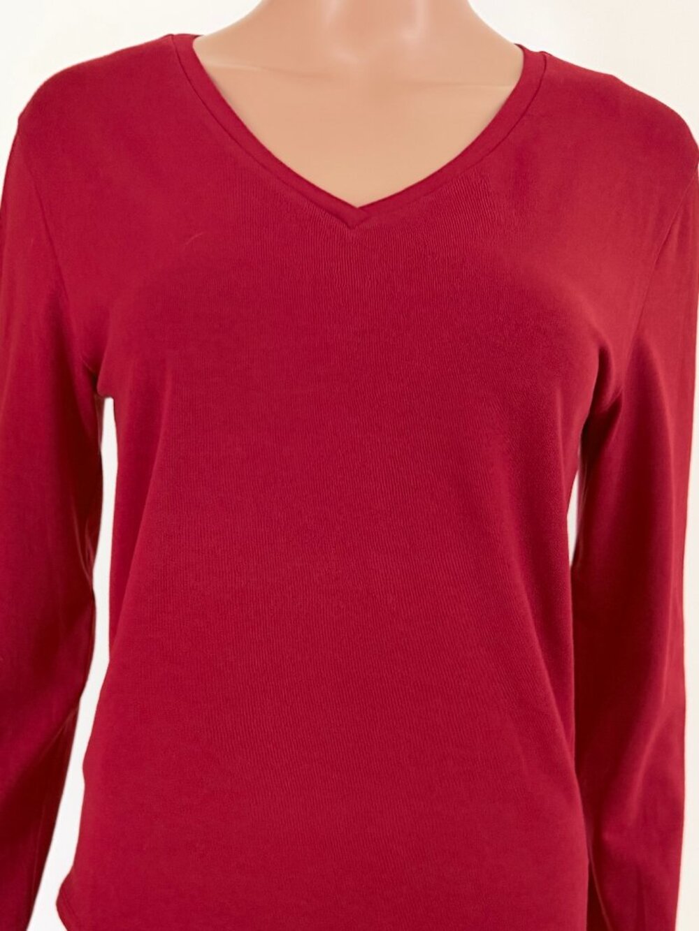 WEEKEND Max Mara Red V-Neck Long Sleeve Top Cotton Blend Size Small